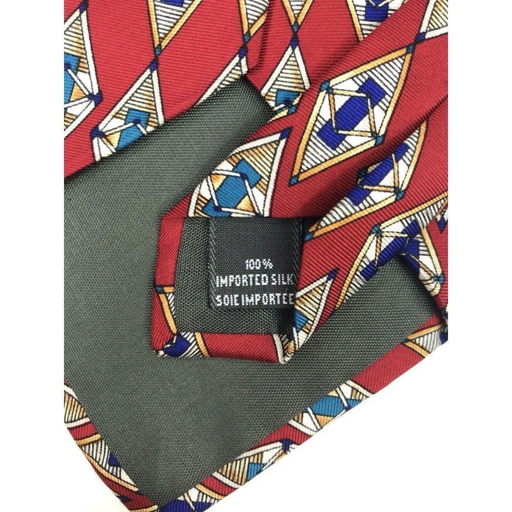 Christian Dior Men's Traditional Red Blue White Argyle Geometric Silk Neck Tie - Picture 9 of 11